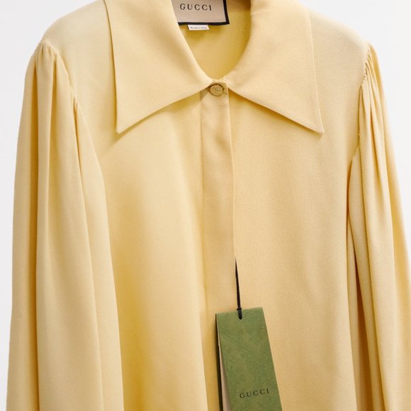 Gucci 2021 Cruise Yellow Crêpe de Chine Balloon Sleeve Blouse - Picture 5 of 16